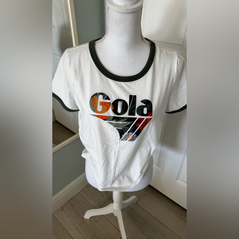 Gola x Anthropologie Retro Ringer Graphic Tee Women’s Large White Logo T-Shirt